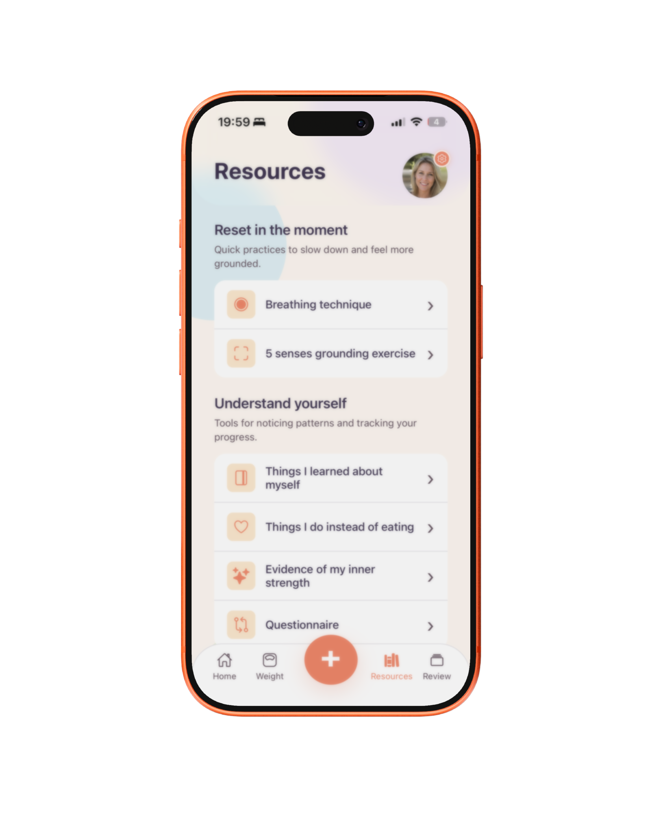 Nyami app mockup showing mindful eating reflection screens